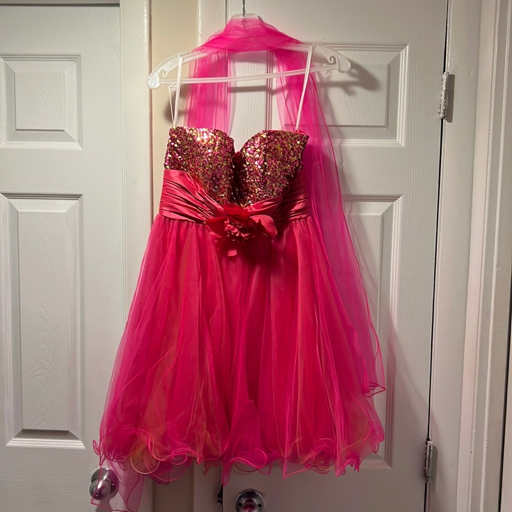 A beautiful BARBIE PINK STRAPLESS DRESS